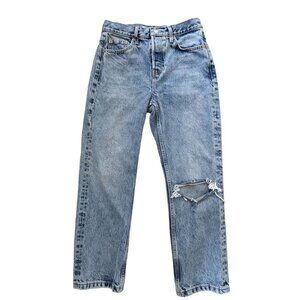 Topshop Editor Busted Knee High Rise Cropped Relaxed Fit Light Wash Denim Jeans